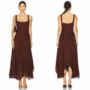 Brown Midi Slip Dress with Square Neckline